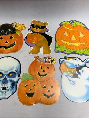 Vintage Halloween Die Cut Decorations Lot 6 Eureka USA Double Sided READ